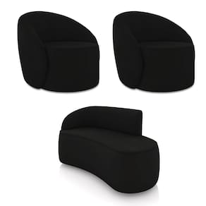 Sofá 2 Lugares Orgânico 140cm Morgan e 2 Poltronas Lua Veludo Preto D03 - D`Rossi