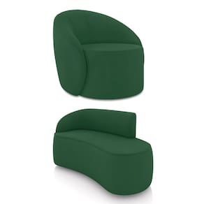 Sofá 2 Lugares Orgânico 140cm Morgan e Poltrona Lua Veludo Verde D03 - D`Rossi