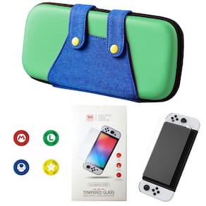 Case Nintendo Switch V1 V2 Luigi + 4 Grips + Película Vidro