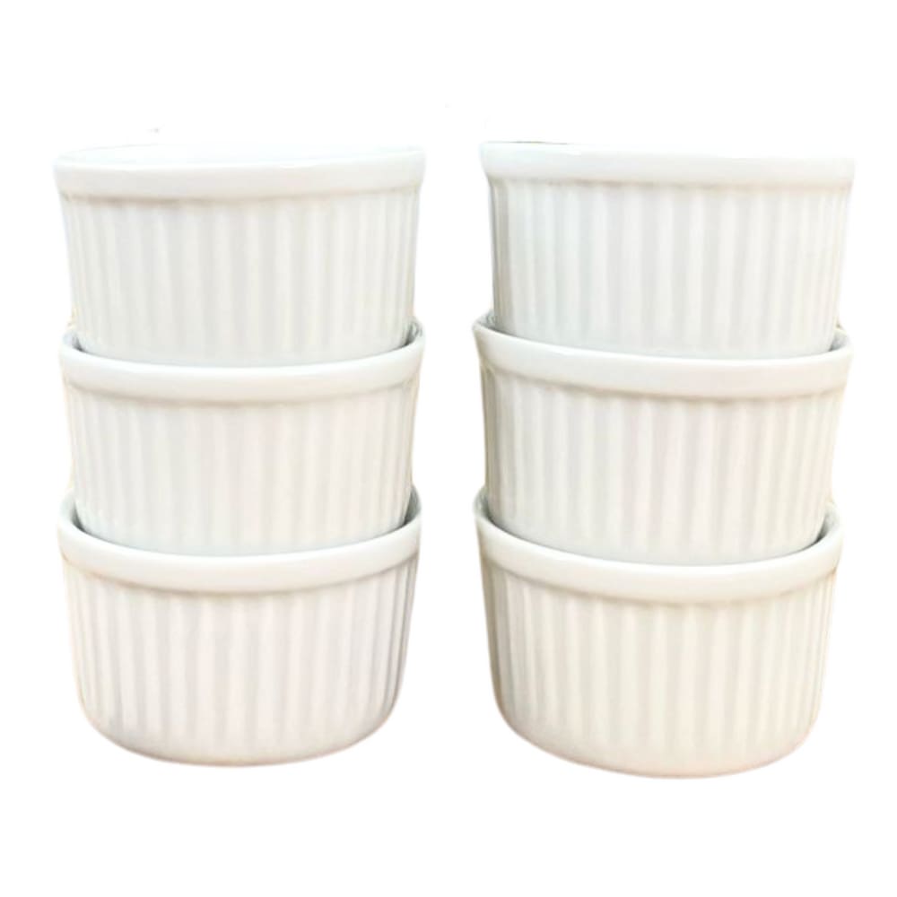 Jogo 6 Ramequim 100ml Forma canelada - Porcelana Branca