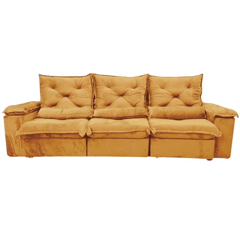 Sofá Porto Madero 5 Lugares Retrátil e Reclinável 270cm 3 Módulos Tecido Veludo Imperial Decor Cor Cobre