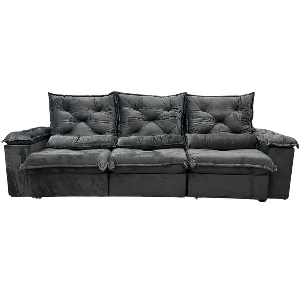 Sofá Porto Madero 5 Lugares Retrátil e Reclinável 270cm 3 Módulos Tecido Veludo Imperial Decor Cor Grafite