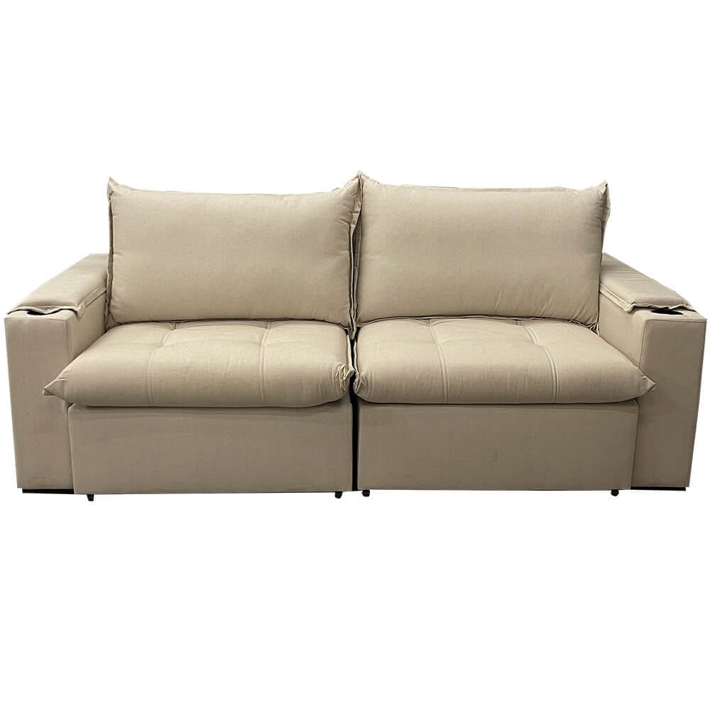 Sofá Cama Julia 4 Lugares Retrátil Tecido Linho 220cm Zarat Cor Bege