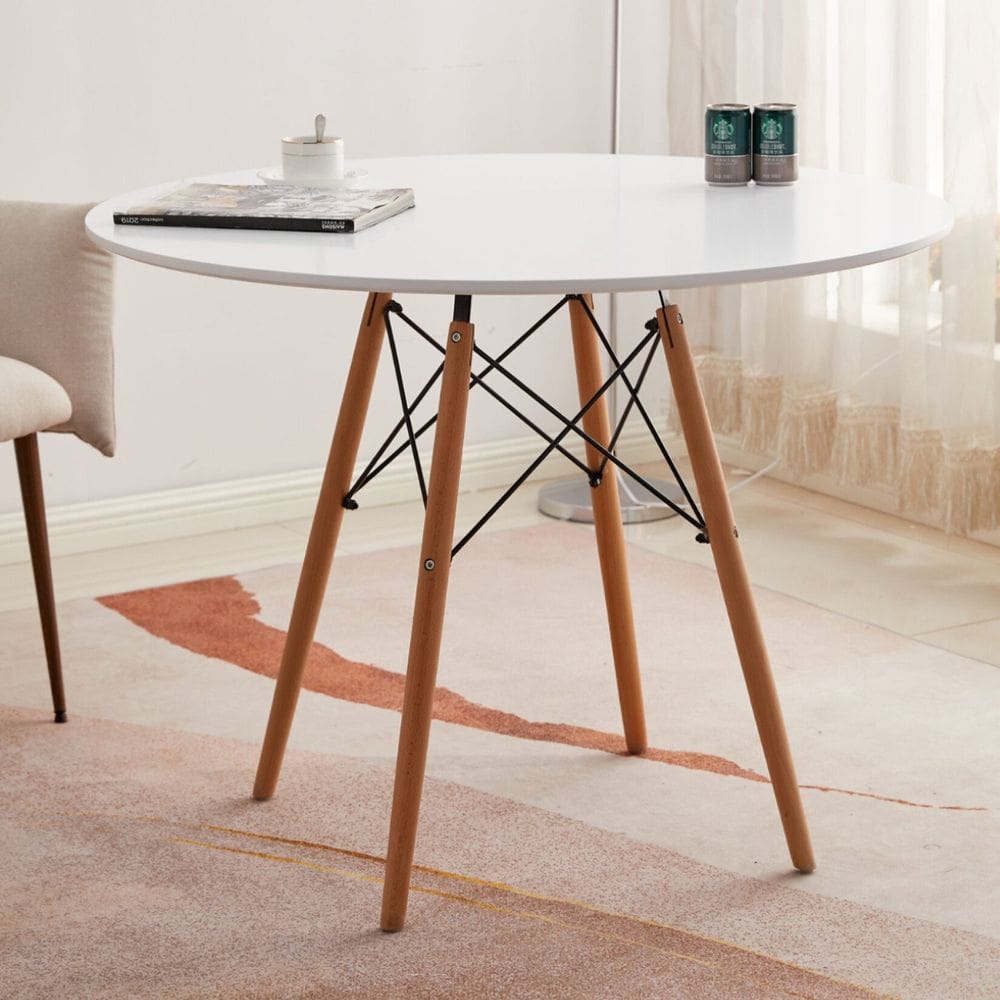 Mesa Eiffel Redonda 90cm Design Moderno Madeira MDF TX Branco
