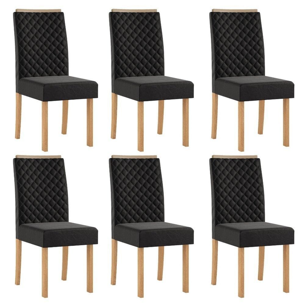 Kit 6 Cadeiras com Espaldar para Sala de Jantar Elegance Mel/Preto