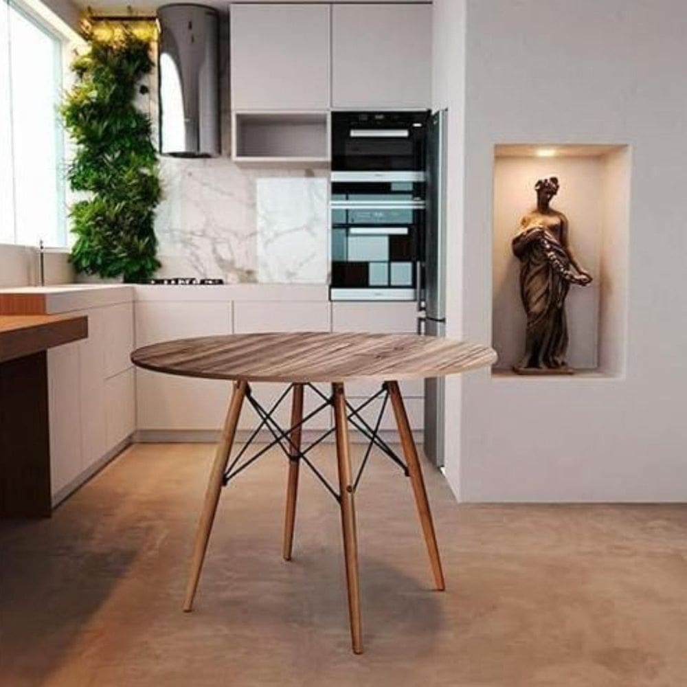 Mesa Jantar Eiffel  100cm Redonda Madeira Design Moderno Freijó