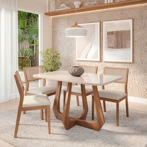 Sala de Jantar Bromelia 130cm com 4 Cadeiras Oiti Madeira/ Off White/ Cru