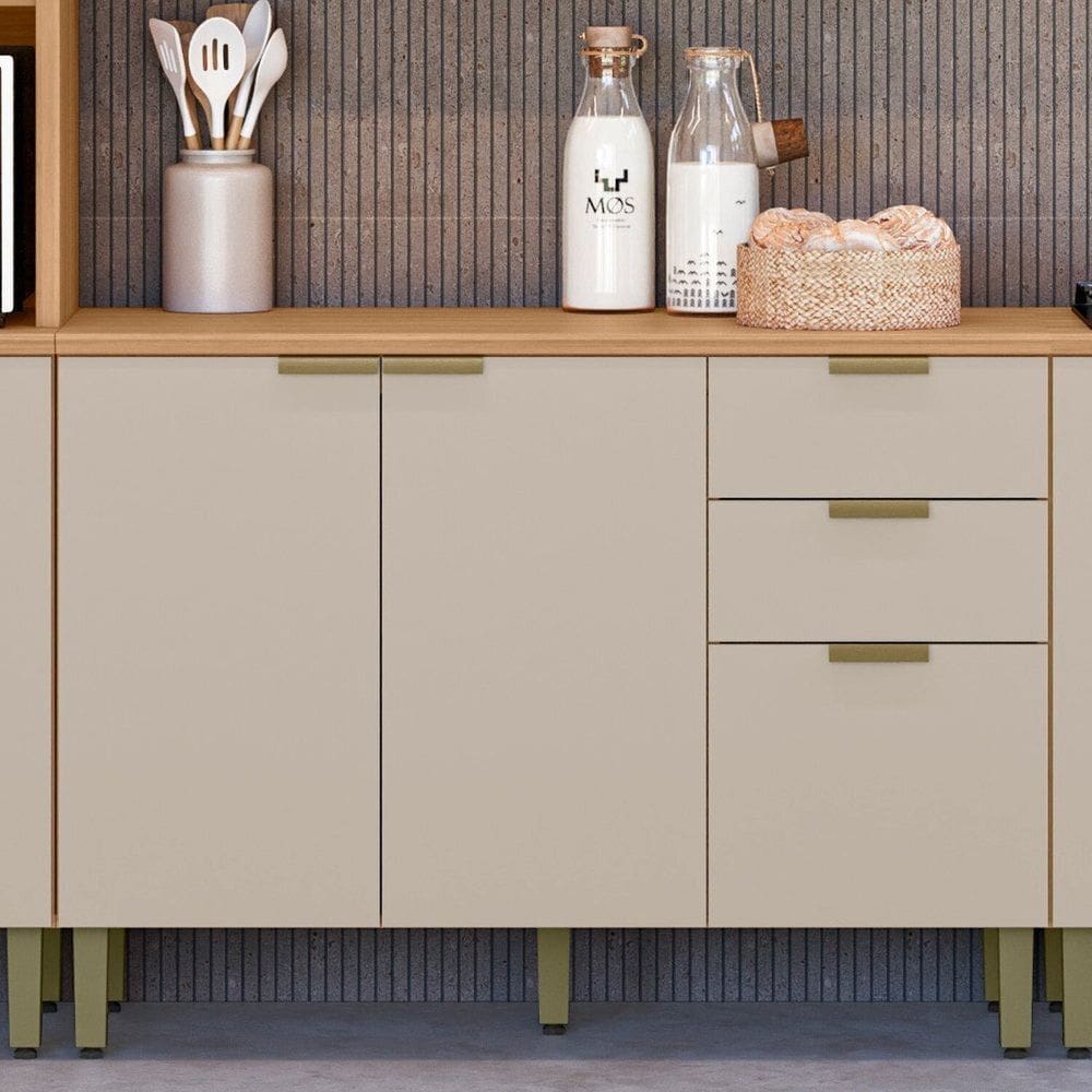 Balcão para Cozinha 120cm com Tampo Selene Jequitibá/ Off White Fosco