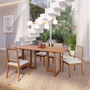 Sala de Jantar Regia 180cm sem Vidro com 6 Cadeiras Buriti Madeira /Cinamomo