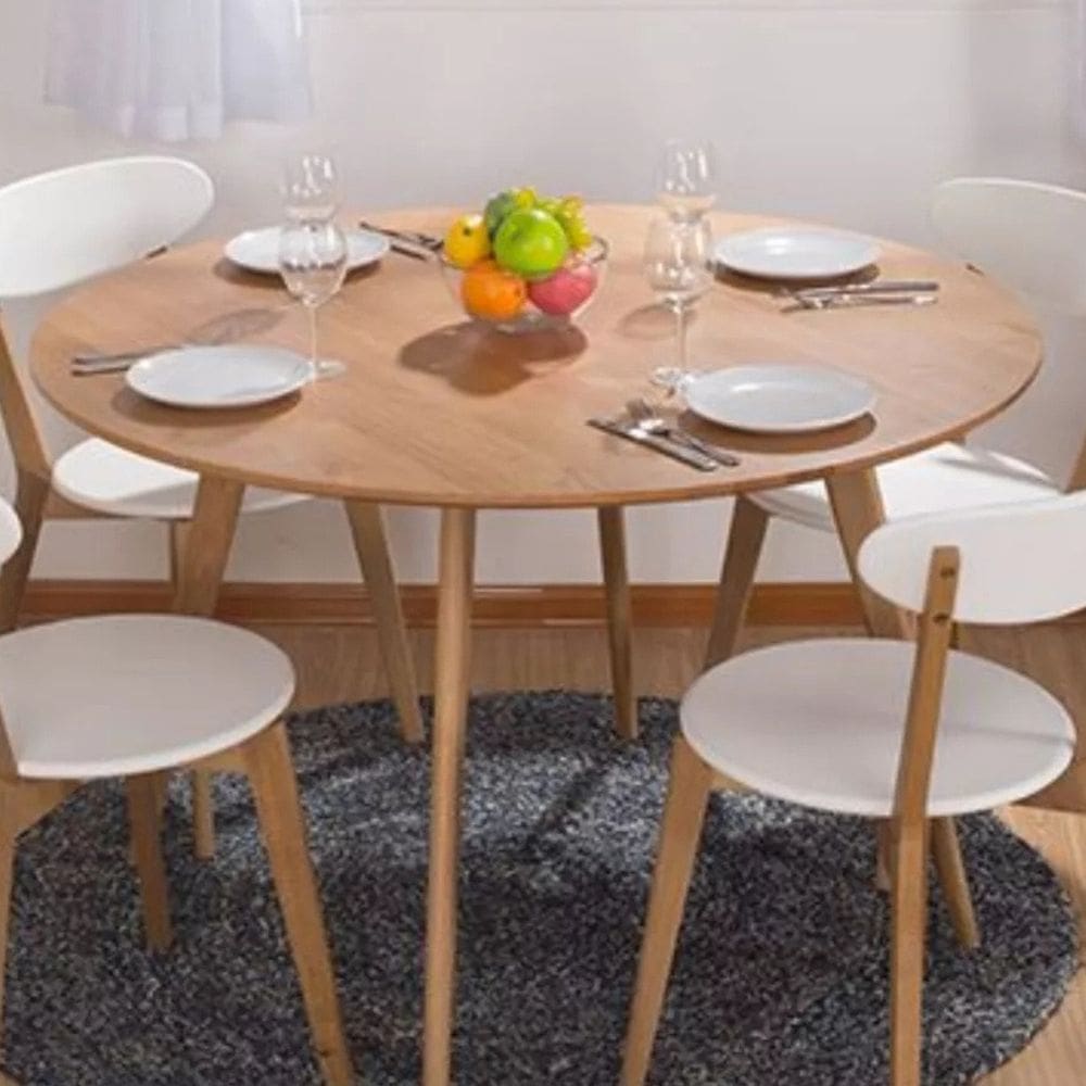 Mesa de Jantar Leda Base Metal 100cm Redonda MDF TTX Freijó