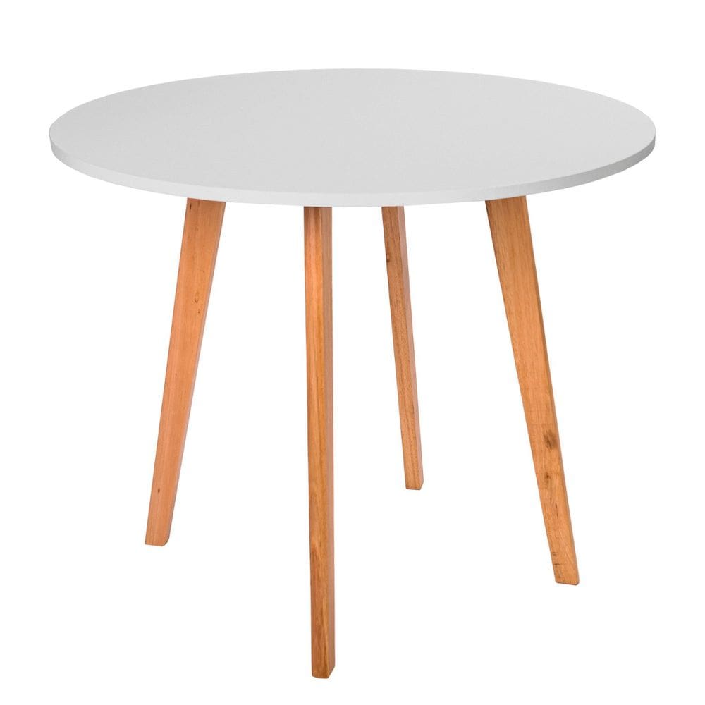 Mesa Wood 90cm Madeira Mdf Tx Redonda Cozinha Branco