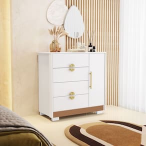Cômoda Sapateira Ilha Bela 1 Porta 4 Gavetas branco/camarim