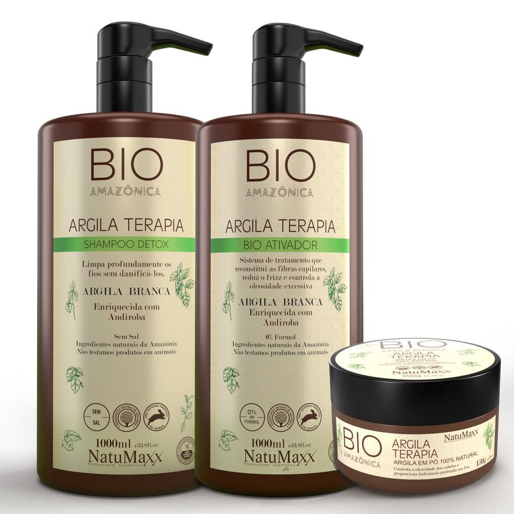 Kit Bio Amazônica Shampoo Ativador Argila em Pó - NatuMaxx