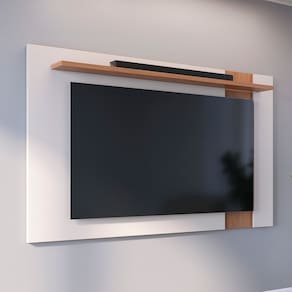 Painel Extensível para TV até 60 Polegadas 1 Prateleira Leme Off White Matte / Freijó