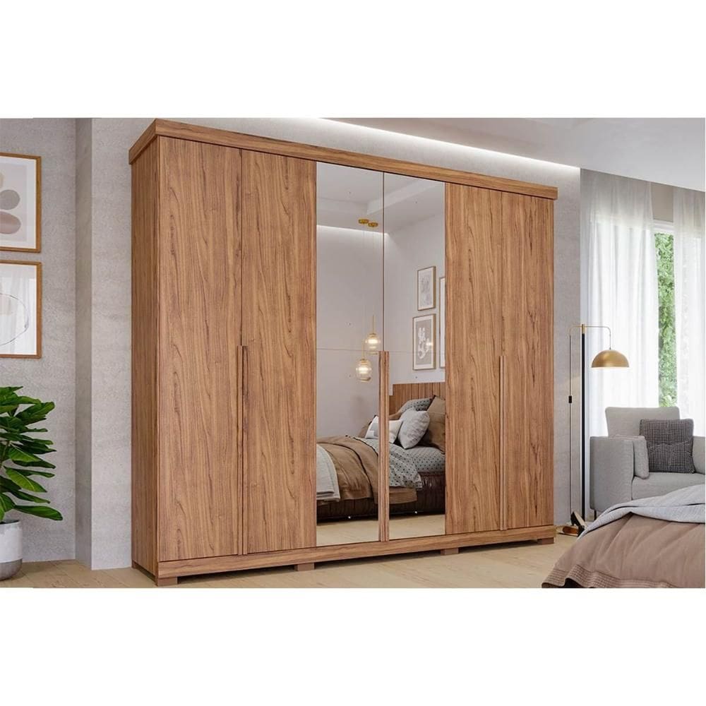 Guarda Roupa Casal 6 Portas (2 c/ Espelho) e 6 Gavetas Guarapari Cinamomo - Panan