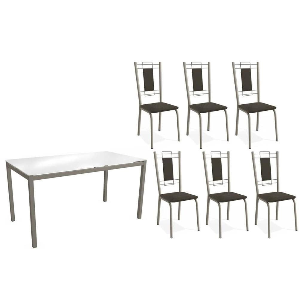 Sala de Jantar Completa Reno c/ Tampo de Vidro 150cm e 4 Cadeiras Florença Niquel - Courano Marrom - Kappesberg