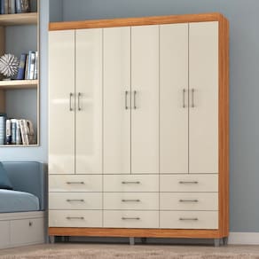 Guarda-Roupa Paraty 6 Portas 9 Gavetas Cinamomo/Off White