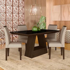 Mesa Com 4 Cadeiras 1,36 ávila Imbuia/preto/bege - Móveis Arapongas