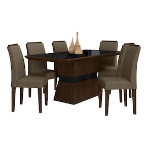 Mesa De Jantar 6 Cadeiras Gênova Imbui/preto/capucc - Móveis Arapongas