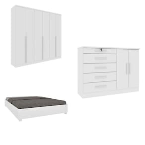 Quarto Casal Completo Guarda-Roupa Londres Cama Mônaco e Cômoda Istambul Espresso Móveis Neve