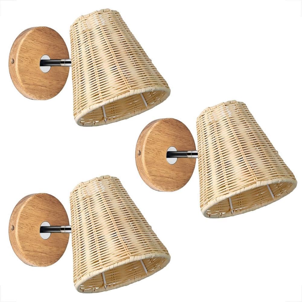 3 Arandela Foco Móvel Fibra Natural Rattan Quarto Nat94