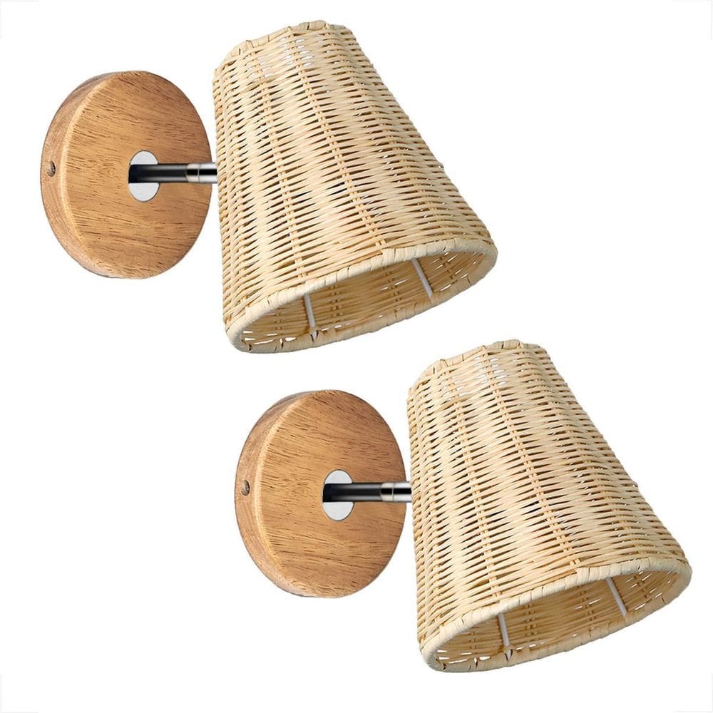 2 Arandela Palha Fibra Natural Rattan Direcionável Nat94