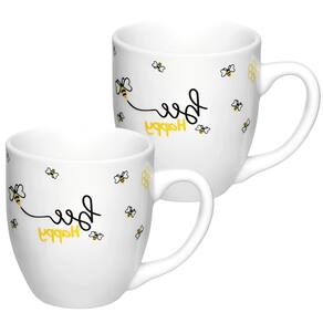 Jogo com 2 Caneca Bee Happy em Porcelana Branca 300ml