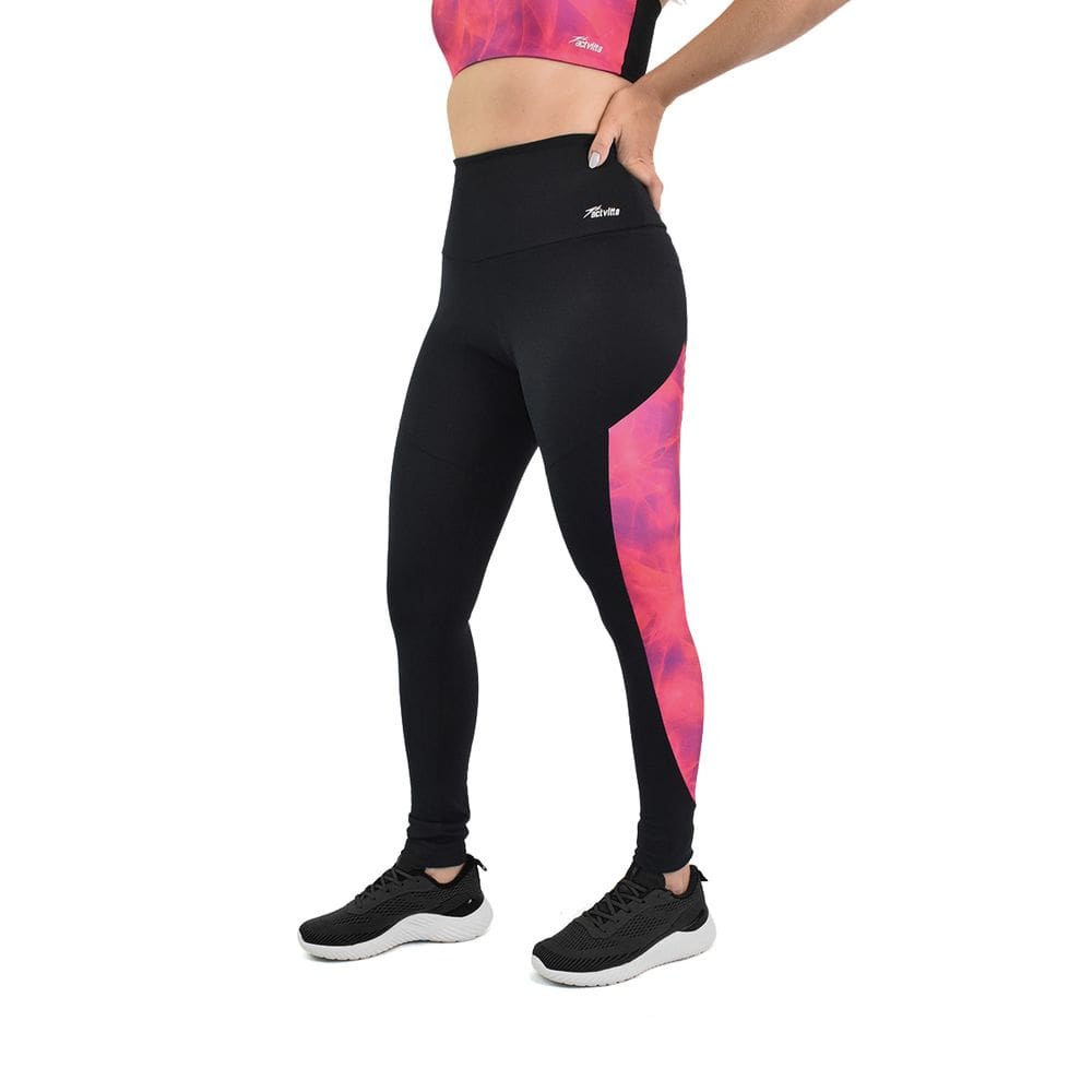 Calça Legging Feminina Activitta Esportiva Poliamida Preto Fúcsia
