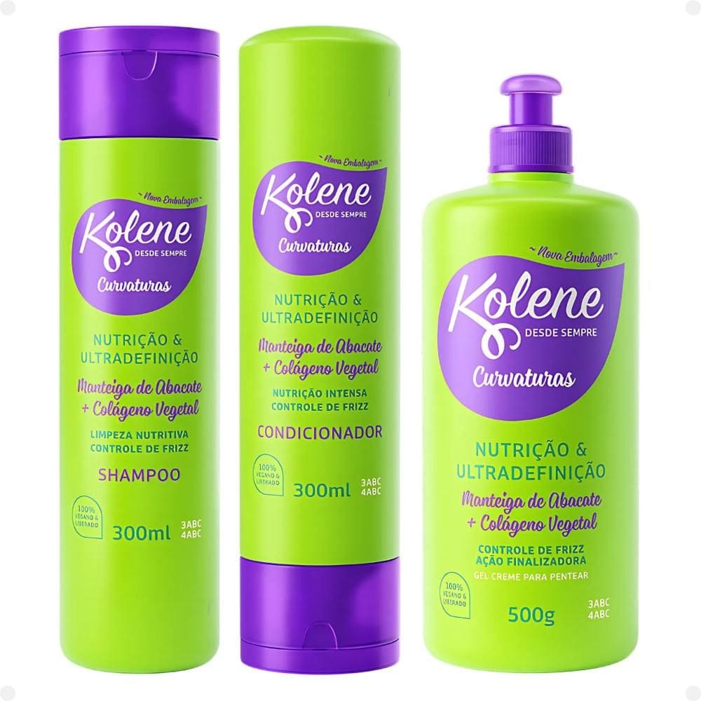 Kit Kolene Curvaturas Nutrição e Ultradefinição: Shampoo, Condicionador 300ml e Gel Creme 500g