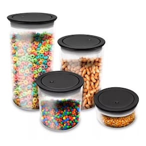 Kit Potes Porta Mantimento Hermético Redondo Cozinha Slim 1,4L + 1L + 0,6L + 0,2L transparente tampa colorida