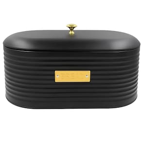 Porta Pão em Metal com Tampa Friso Preto 33,5cm