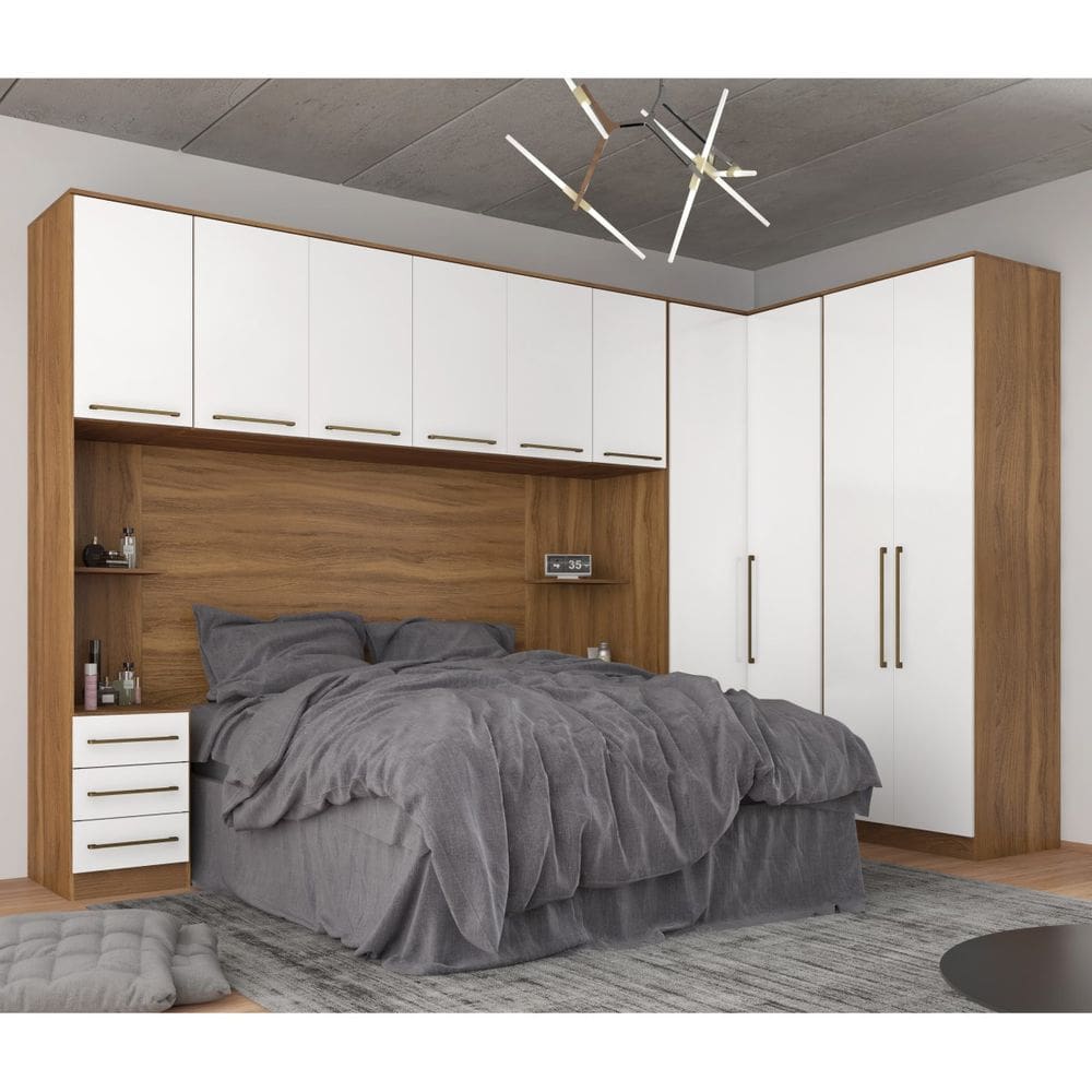 Guarda Roupa Dormitório Modulado Irlanda Casal/Queen Canto - Amêndola Touch e Branco - Roupeiro Demobile CE