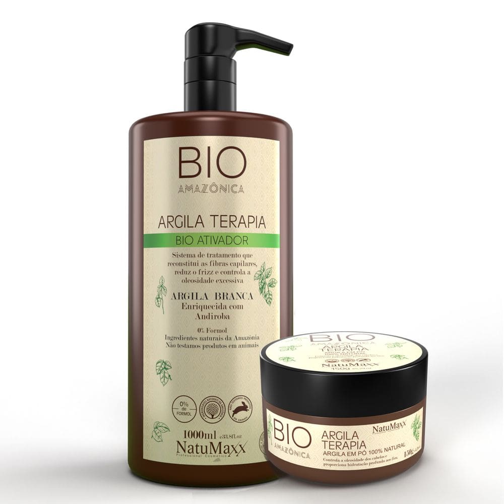Kit Escova Bio Amazônica Gloss Ativador Argila Pó - NatuMaxx