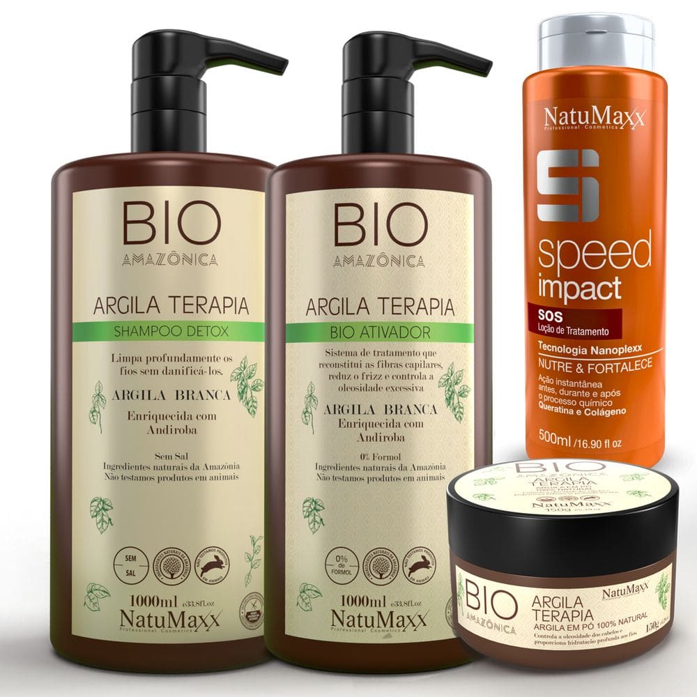 Kit Escova Progressiva Bio Amazônica + Speed Impact NatuMaxx