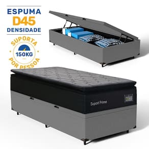 Cama Box Baú com Colchão de Espuma D45 Pillow Top Suport Prime Solteiro 88cm