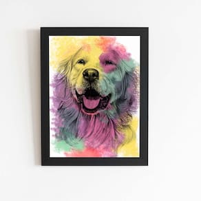 Quadro Golden Retriever Cachorro Aquarela Moldura 20X30Cm