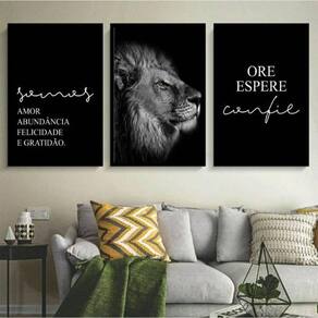 Kit 3 Quadros Somos Amor - Leão 60X40Cm Moldura Preta