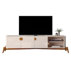 Rack Bancada Buriti 1.8 TV Até 70 Pol Pés Madeira Maciça Off White JB Bechara