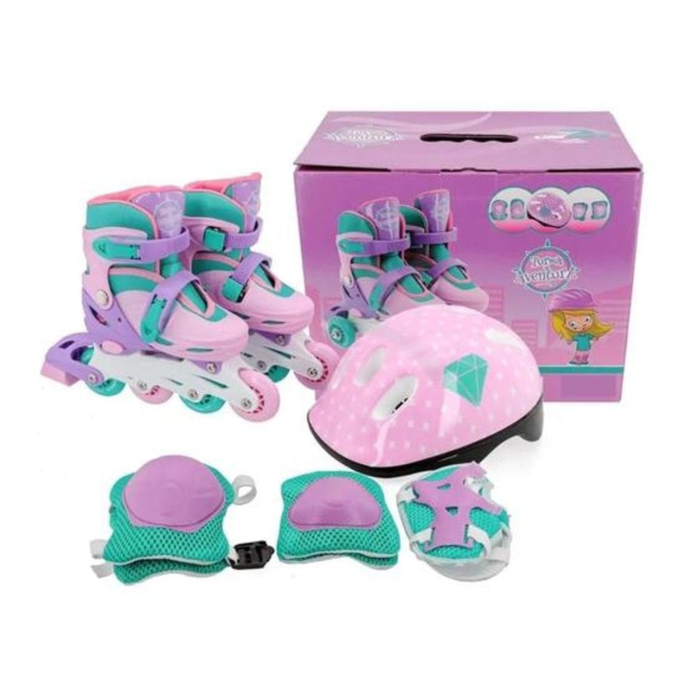 Patins Infantil 2 Em 1 Inline ou Quad + Kit Proteção Completo Tamanho 30-33 Unitoys