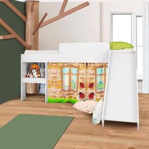 Cama Infantil Elevada Com Escorregador Solteiro Branco Adventure Shop JM
