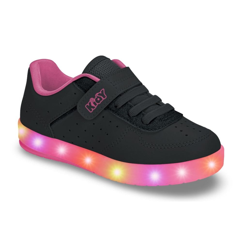Tênis Casual Infantil Menina Kidy Luz Led - Preto Rosa - Divertido Confortável