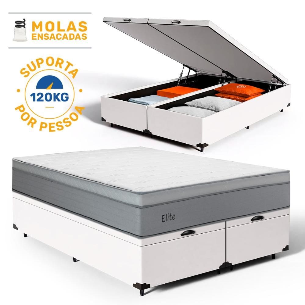 Cama Box Baú com Colchão de Molas Ensacadas Pillow In Elite Queen 158cm