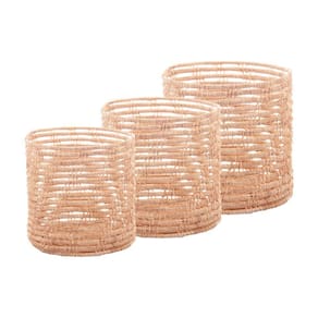Conjunto 3 Cestos Redondos de Fibra Bege Palm - Lyor