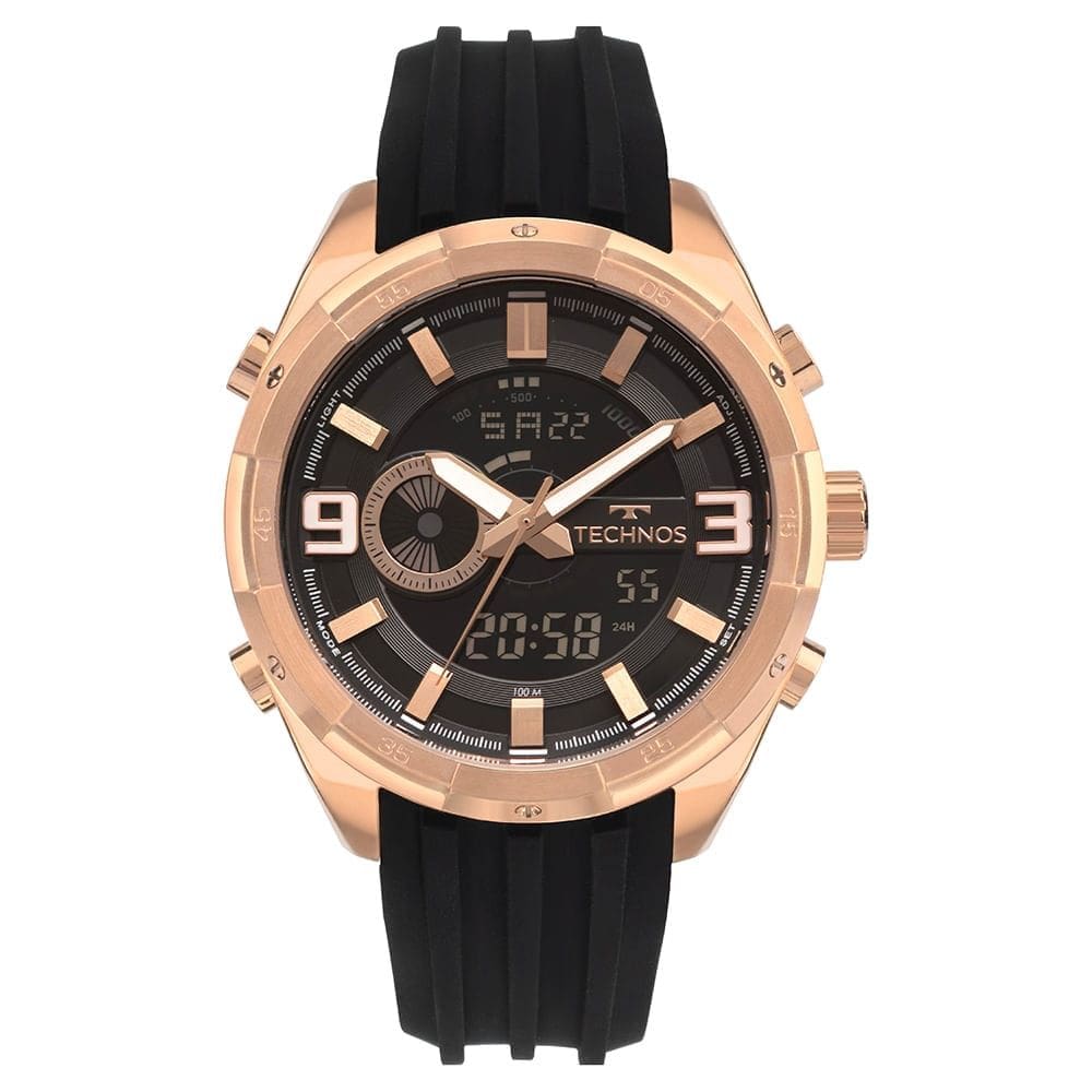 Relógio TECHNOS masculino anadigi borracha rosê YXD0645AAC/2P