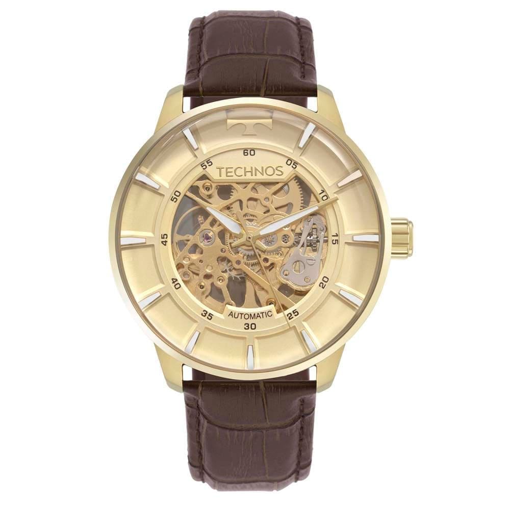Relógio TECHNOS masculino automático couro dourado G3265AK/0M