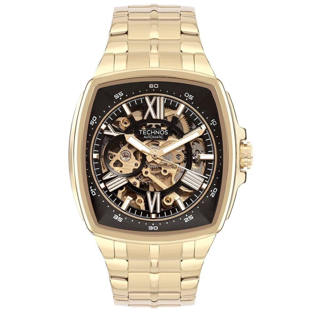 Relógio TECHNOS masculino automático dourado preto G3265AI/1P