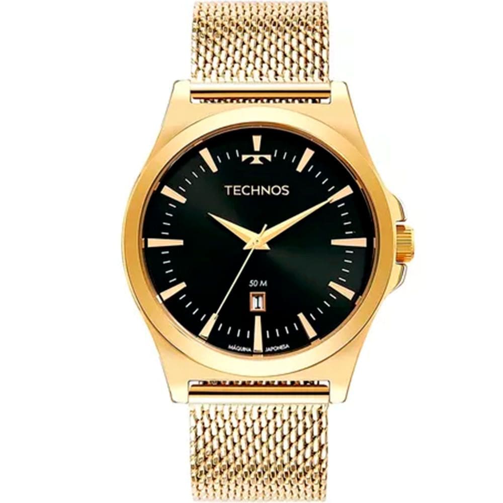 Relógio TECHNOS masculino Stell dourado preto 2115MZBS/1P
