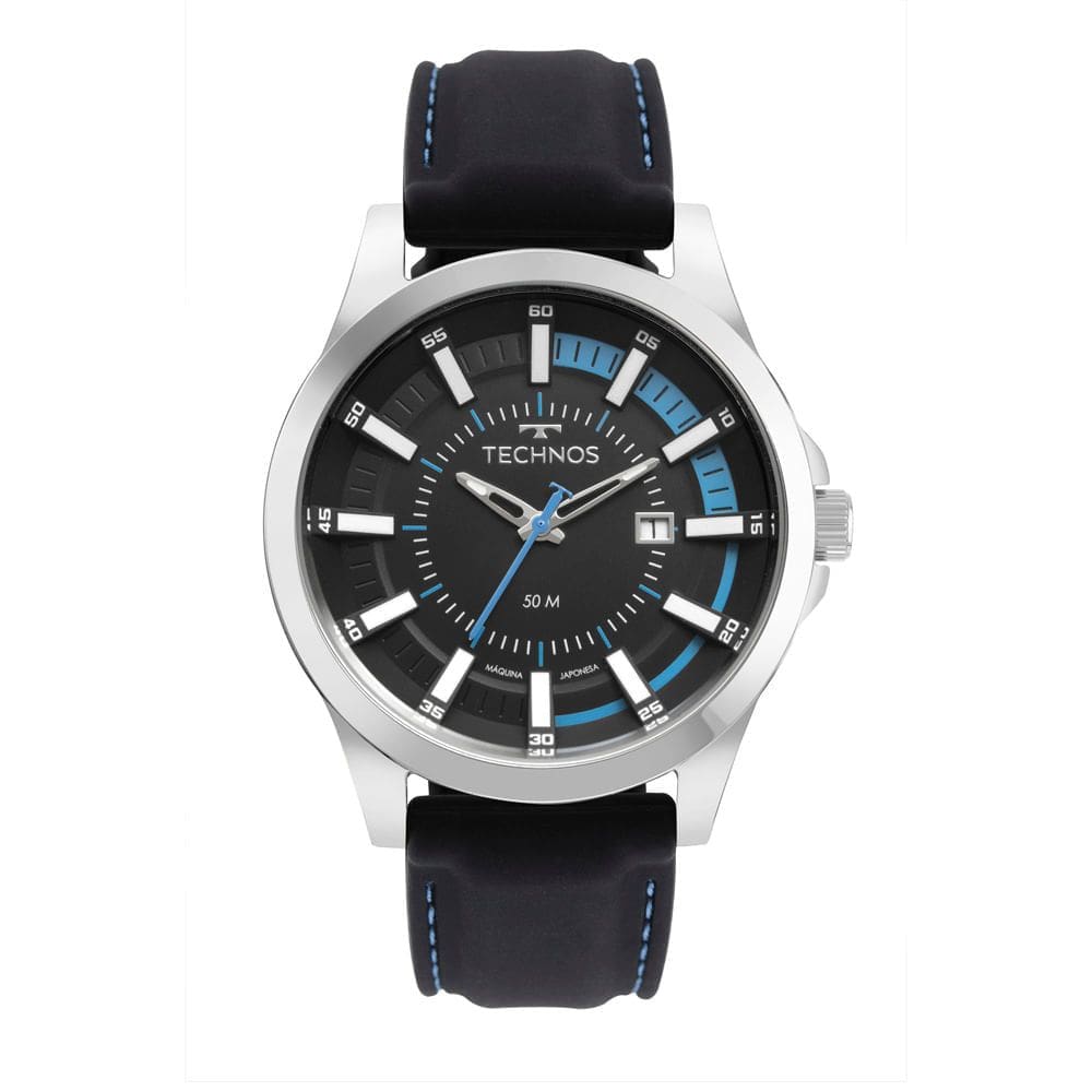 Relógio TECHNOS masculino borracha preto azul 2117LFF/1P