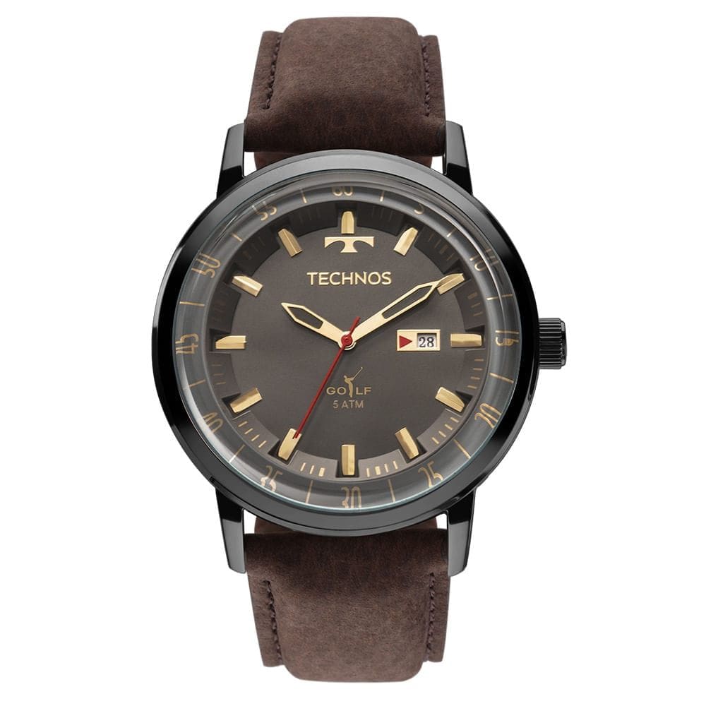 Relógio TECHNOS masculino golf cinza couro marrom 2115LAQ/2M