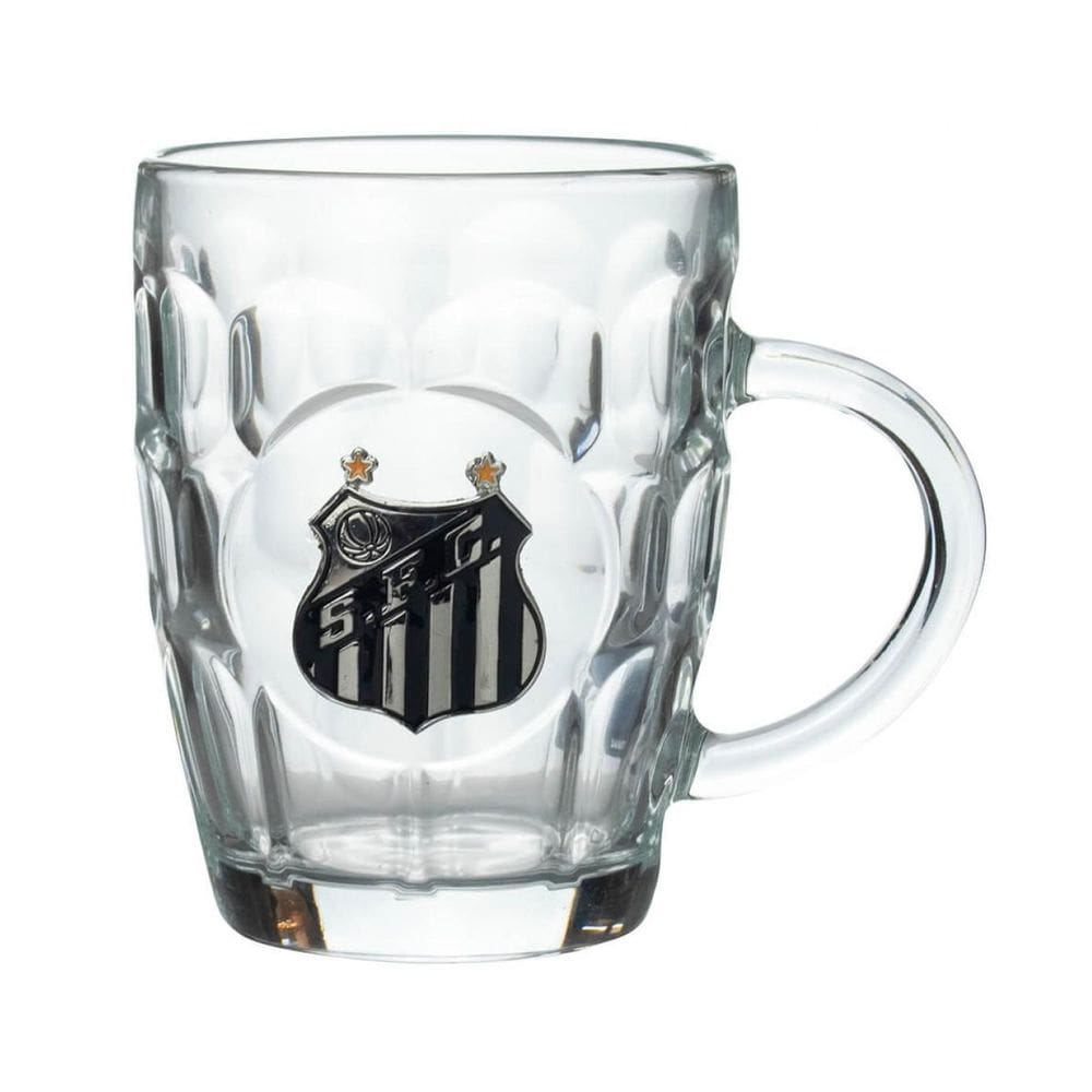 Caneca Vidro Brasão Metal 400Ml - Santos